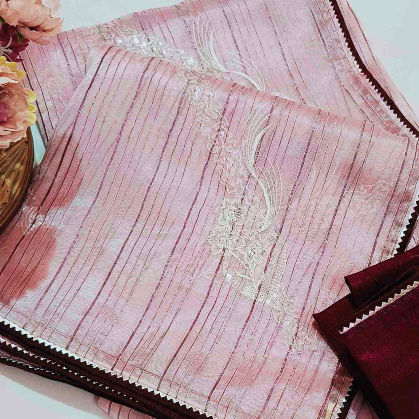 Organza Pastel Pink Saree