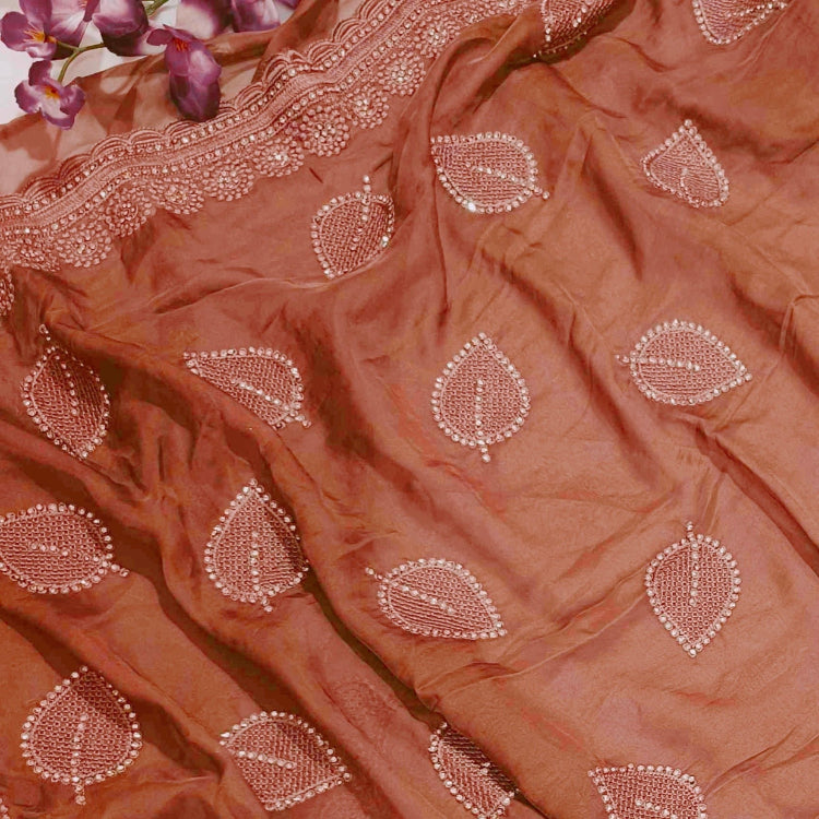 Brown Pastel Satin Saree
