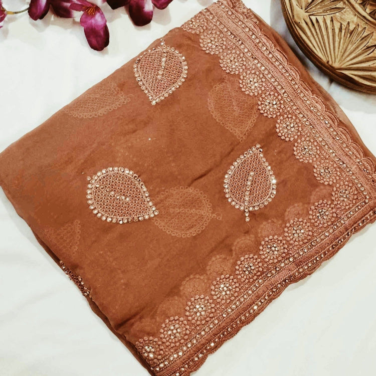 Brown Pastel Satin Saree