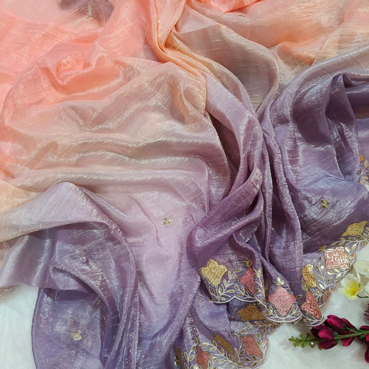Art Silk Peach Purple Saree
