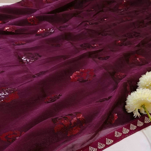 Magenta Jimmychoo Sequin Saree