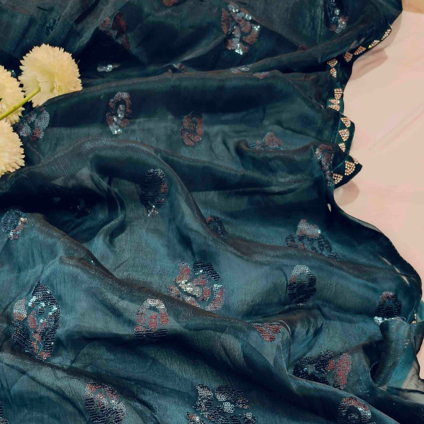 Midnight Blue Sequin Saree