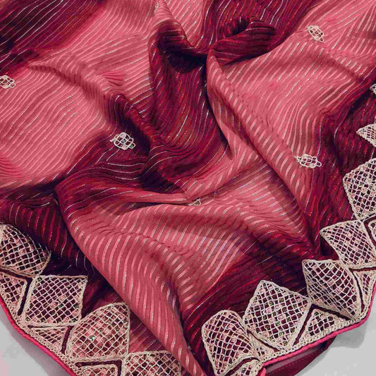 Maroon Georgette Embroidery Saree