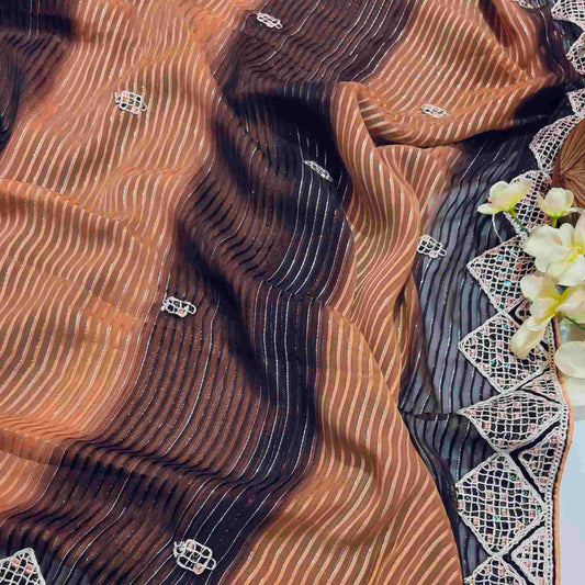 Brown Georgette Embroidery Saree
