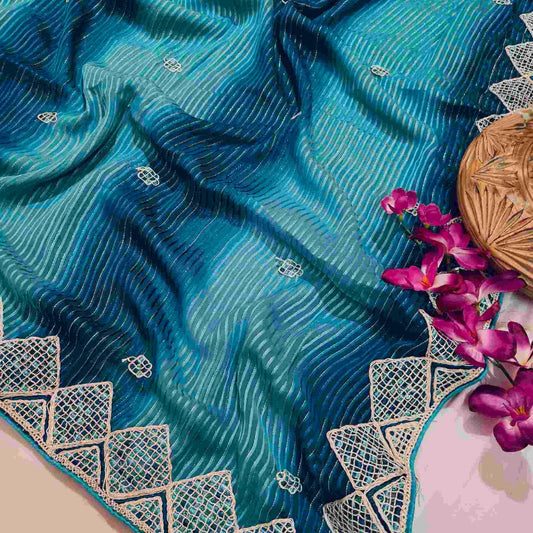 Blue Georgette Embroidery Saree