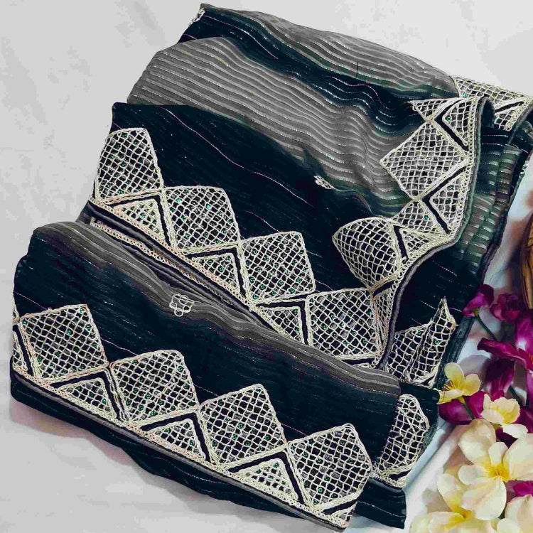Georgette Black Grey Saree