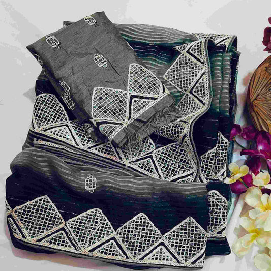 Georgette Black Grey Saree