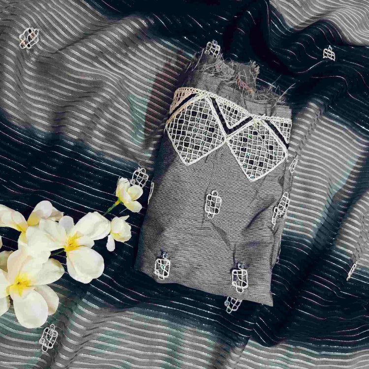 Georgette Black Grey Saree