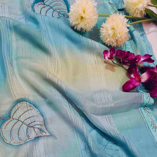 Chiffon Printed Blue Saree