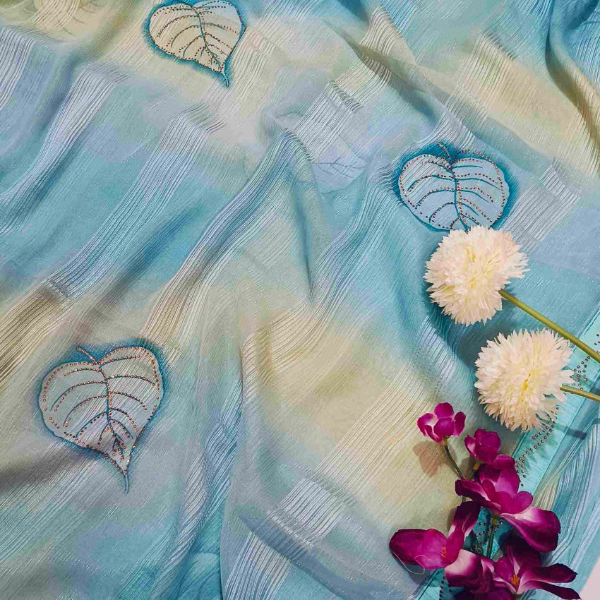 Chiffon Printed Blue Saree