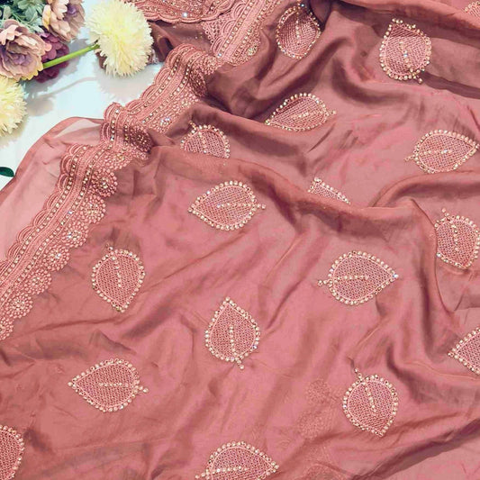 Pastel  Peach Stone Work Saree