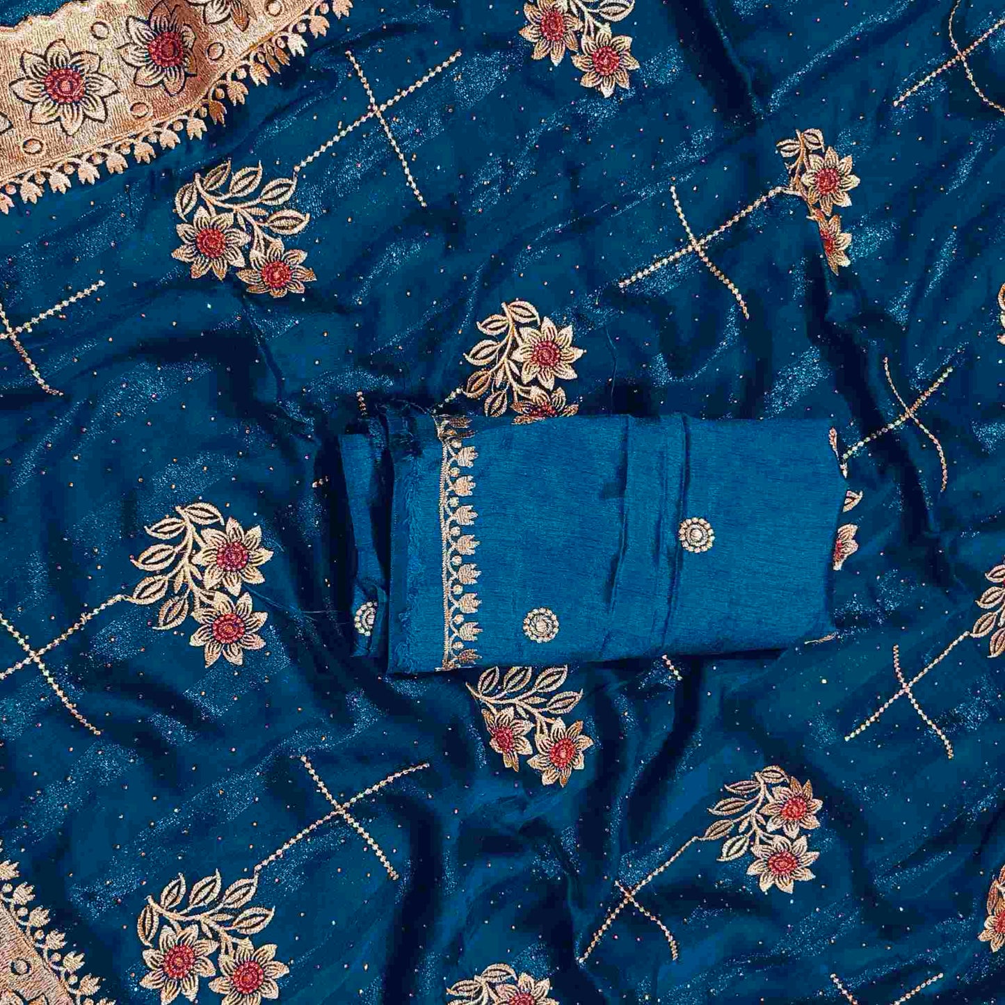 Blue Shimmer Embroidered Saree