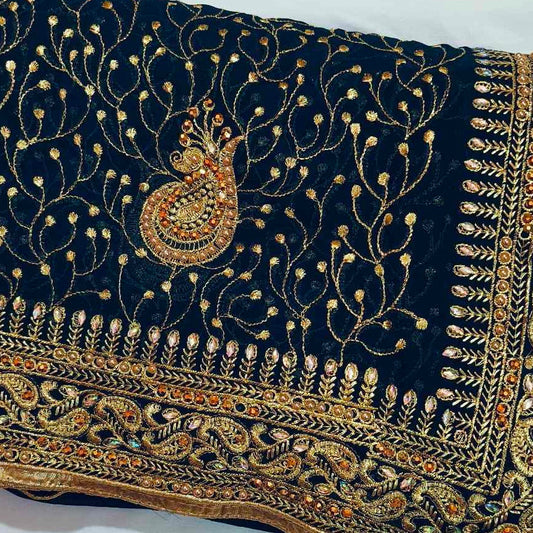 Georgette Blue Embroidery Saree