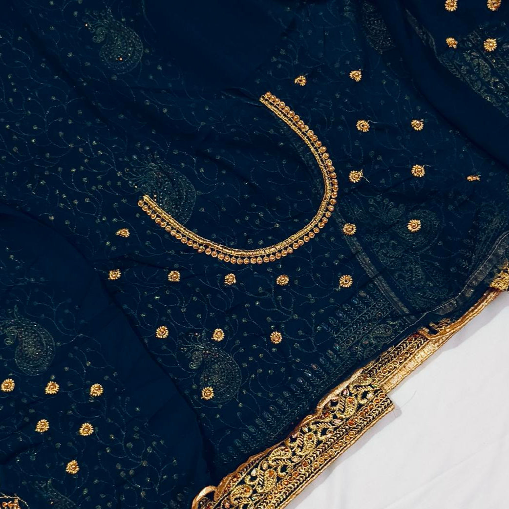 Georgette Blue Embroidery Saree
