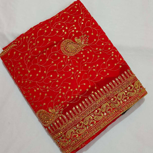 Red Georgette Embroidery Saree