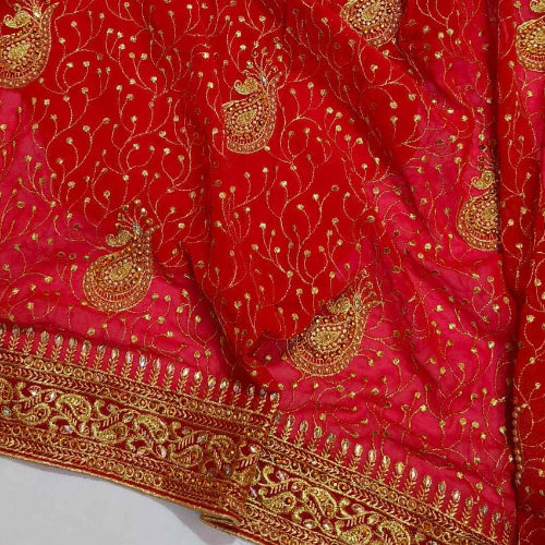 Red Georgette Embroidery Saree