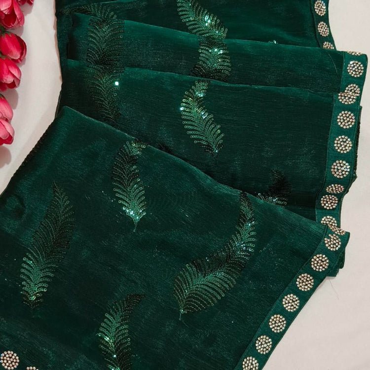 Jimmychoo Green Sequin Saree