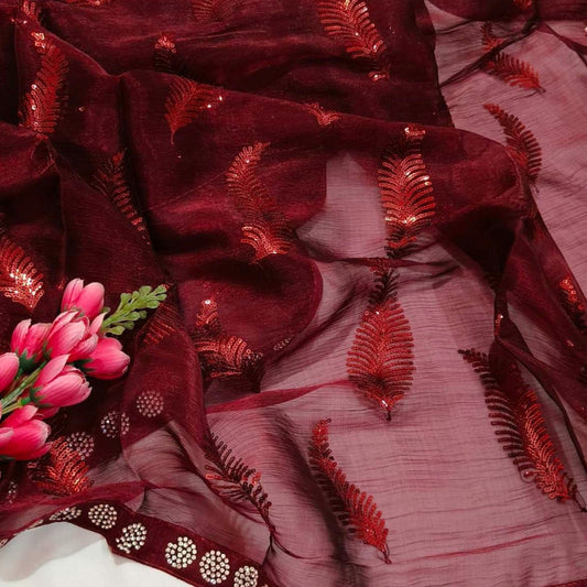 Jimmychoo Maroon Sequin Saree