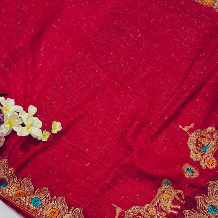 Pinkish Red Shimmer Saree