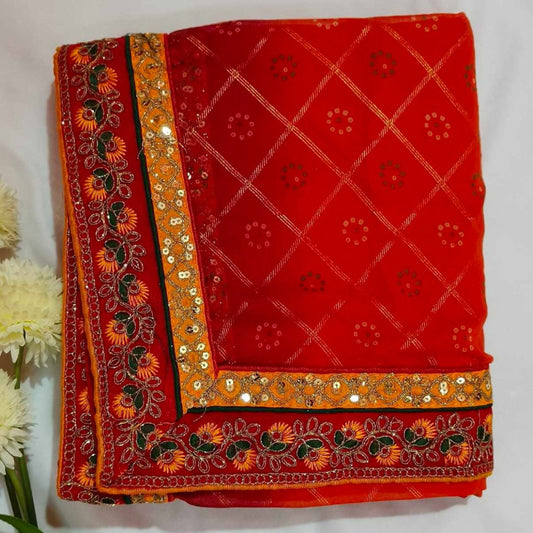Orange Bandhani Georgette Saree
