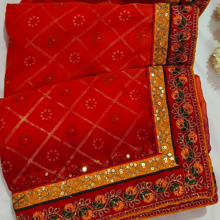Orange Bandhani Georgette Saree