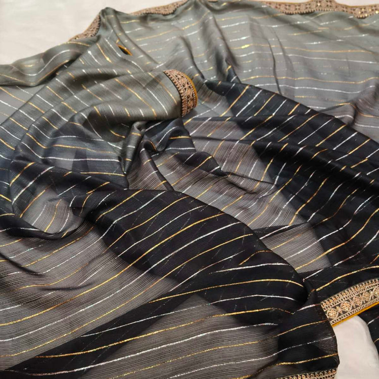 Black Grey Chiffon Saree