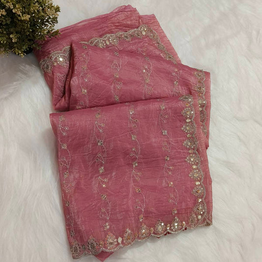 Pastel Pink Sequin Work Saree
