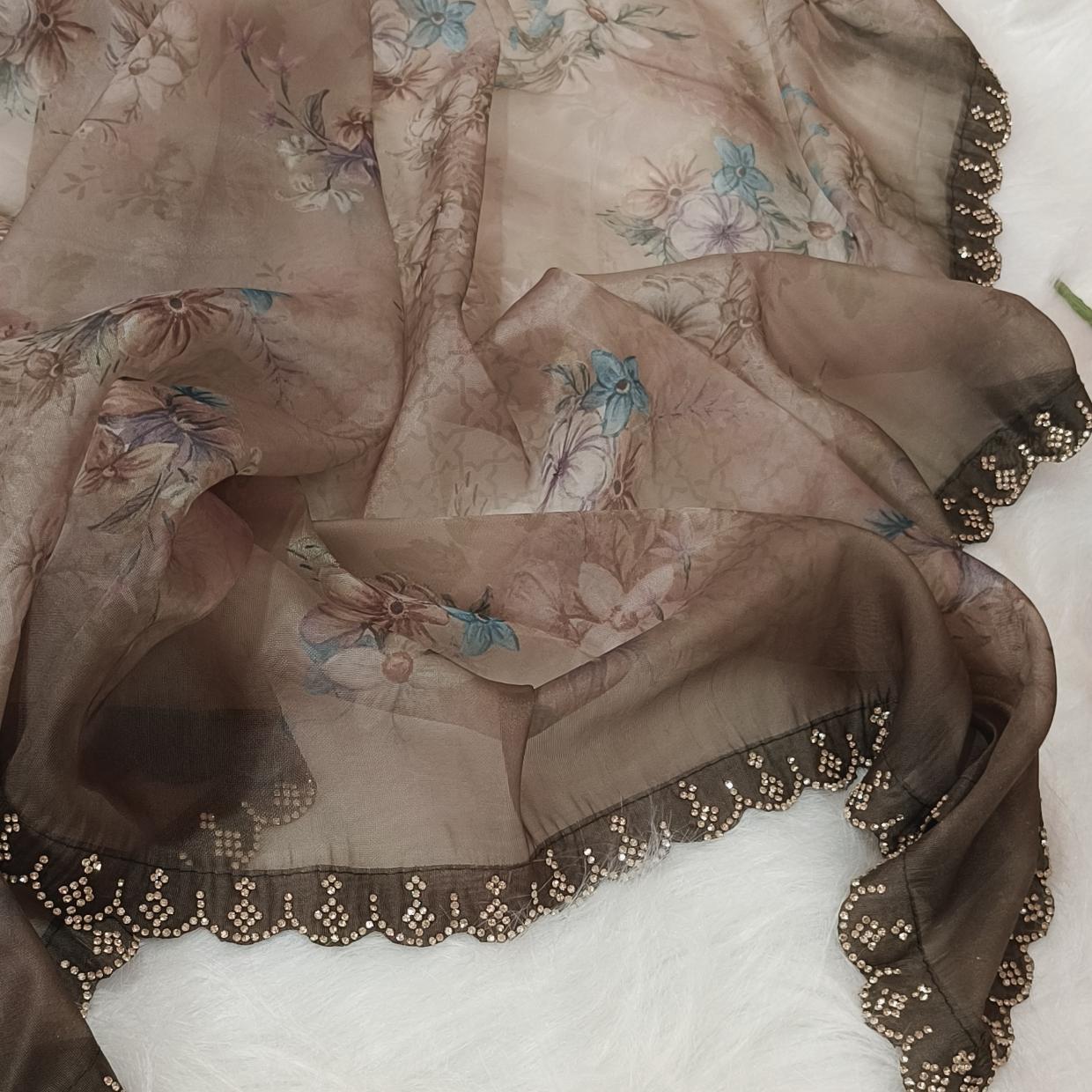 Olive Green Stone Work Saree