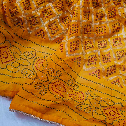 Yellow Bandhani Printed Saree