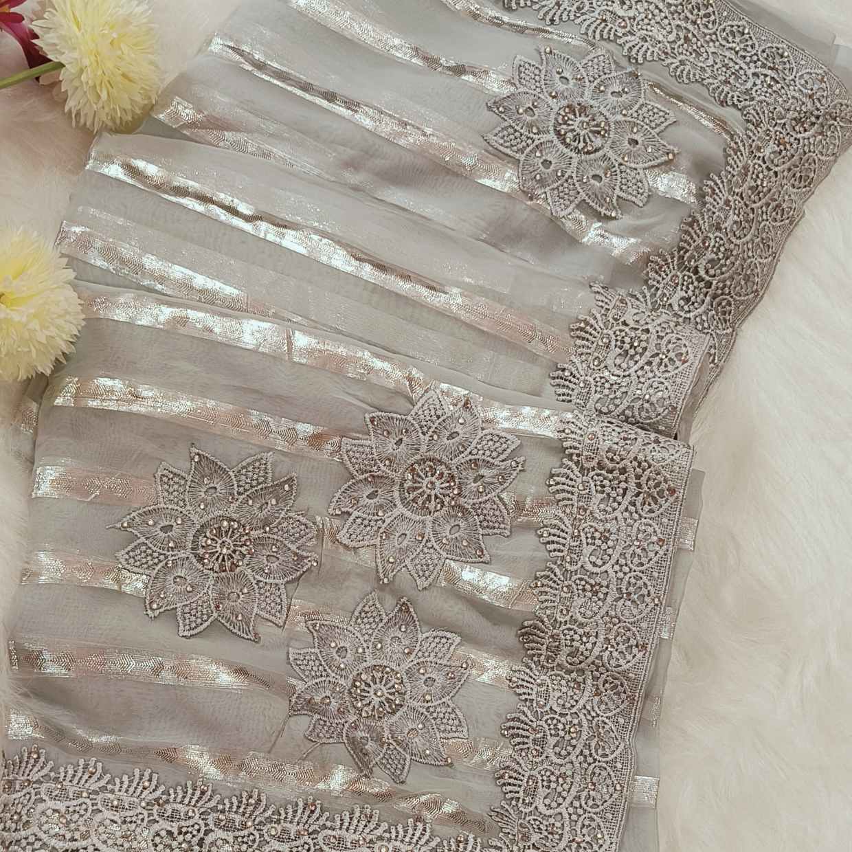 Georgette Grey Pastel Saree