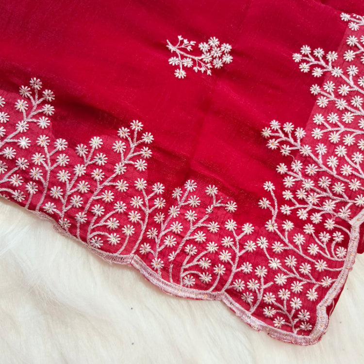 Shimmer Red Embroidered Saree