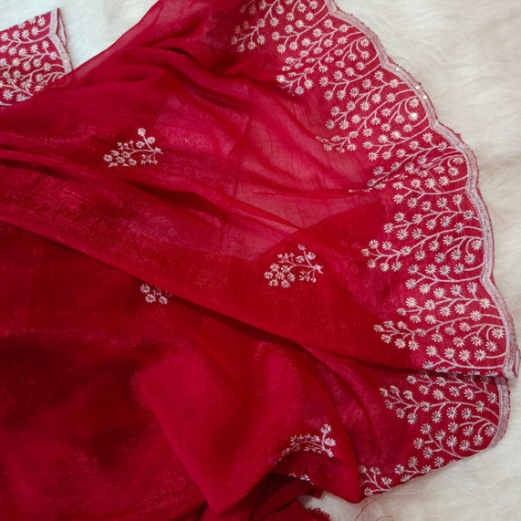 Shimmer Red Embroidered Saree