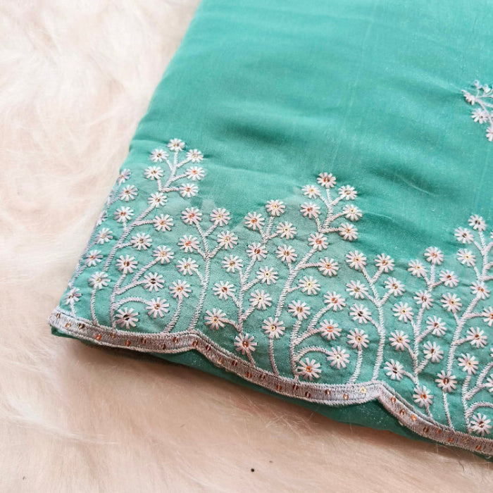 Shimmer Sea Green Embroidered Saree