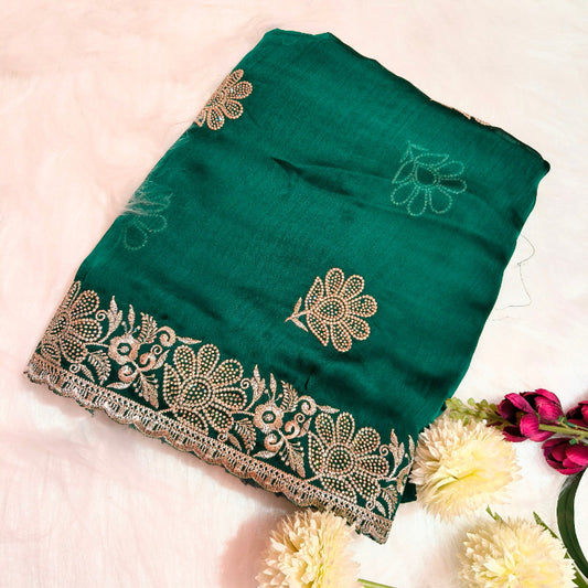 Chiffon Turquoise Green Saree