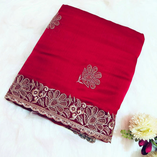 Chiffon Pinkish Red Saree