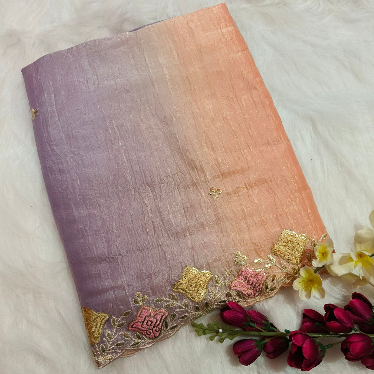 Art Silk Peach Purple Saree