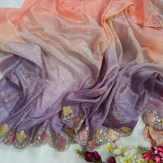 Art Silk Peach Purple Saree