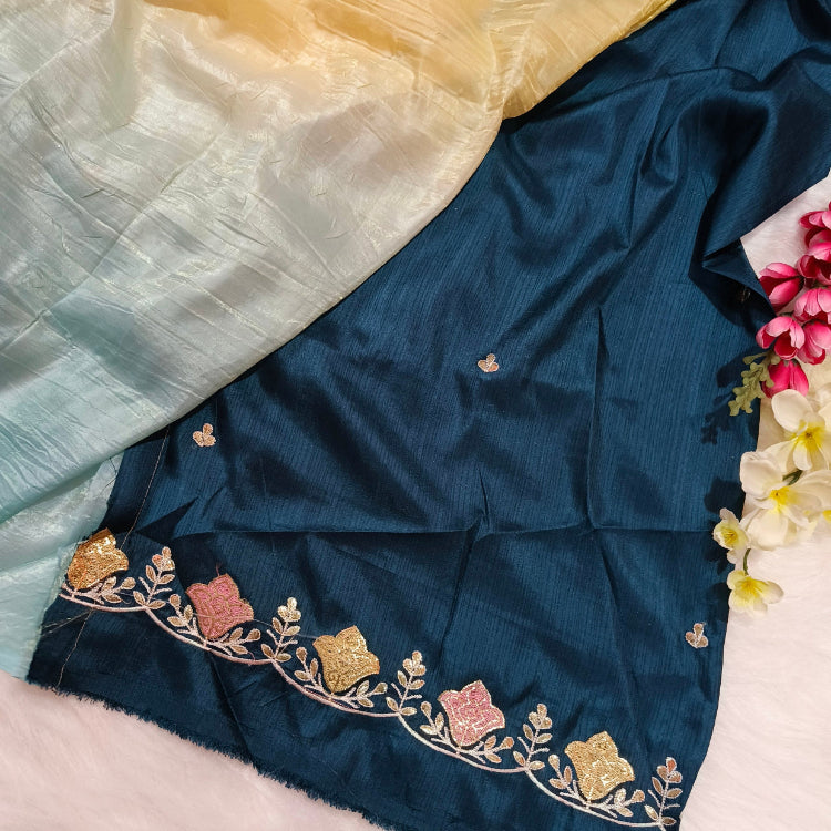 Art Silk Yellow Blue Saree