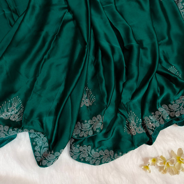 Turquoise Green Satin Saree