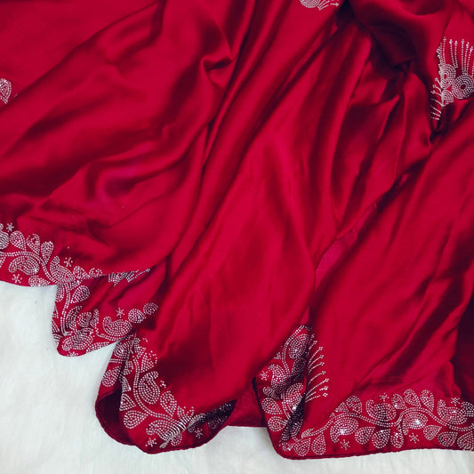 Red Satin Saree