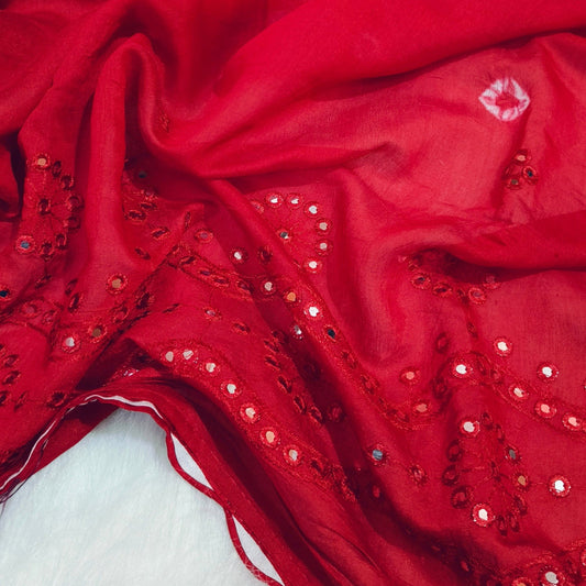 Red Art Silk Mirror Saree