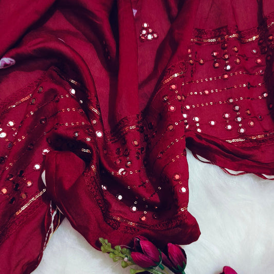 Art Silk Maroon Mirror Saree