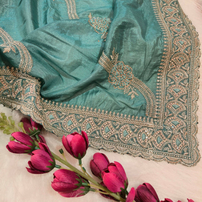 Pastel Blue Satin Saree