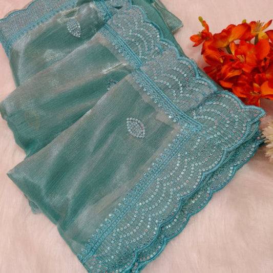 Chiffon Shimmer Sea Green Saree