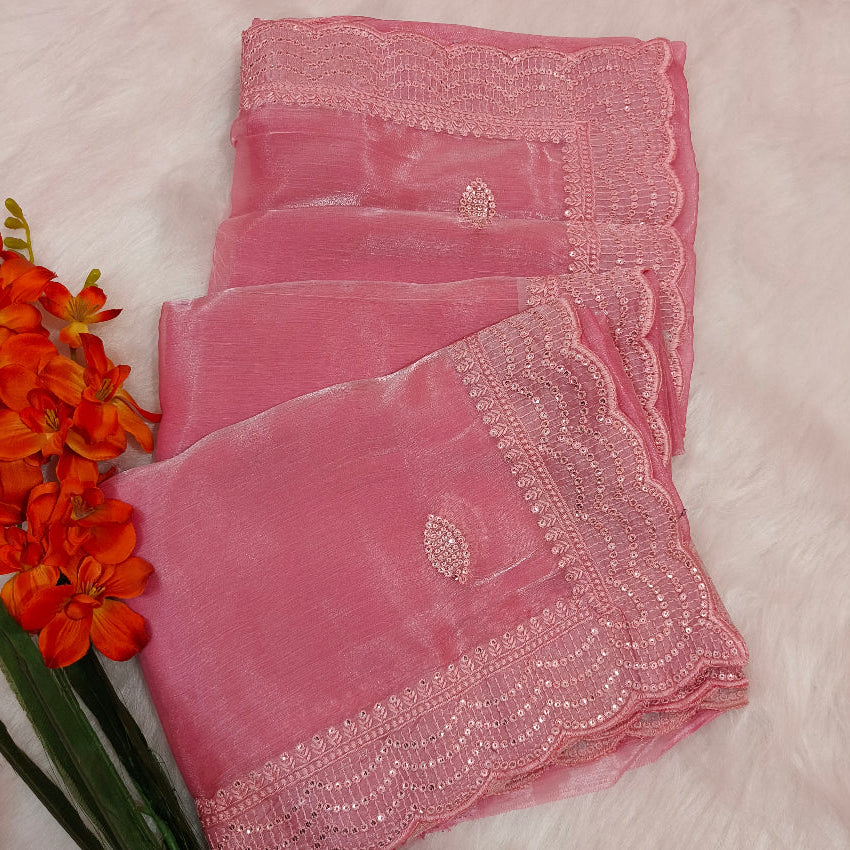 Chiffon Shimmer Pink Saree