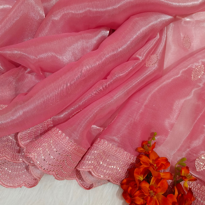 Chiffon Shimmer Pink Saree