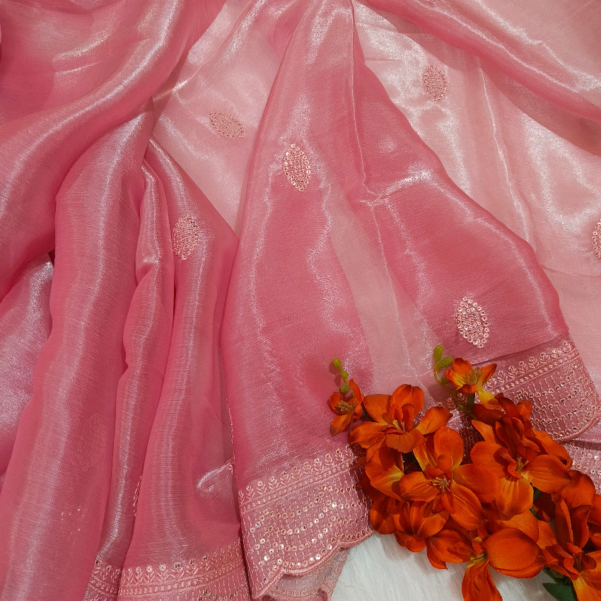 Chiffon Shimmer Pink Saree