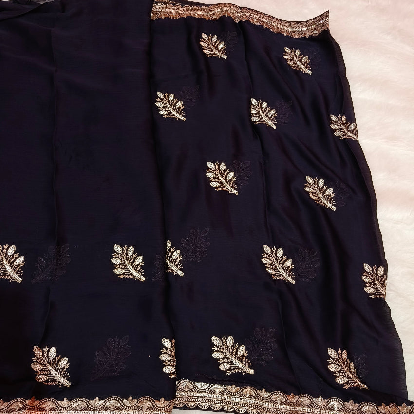 Purple Chiffon Embroidery Saree