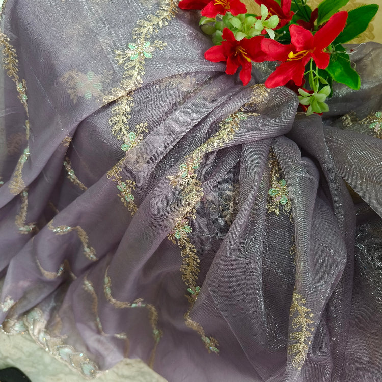 Lavender Net Embroidered Saree