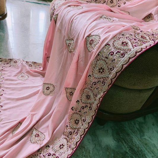 Pink Embroidery Artsilk Saree